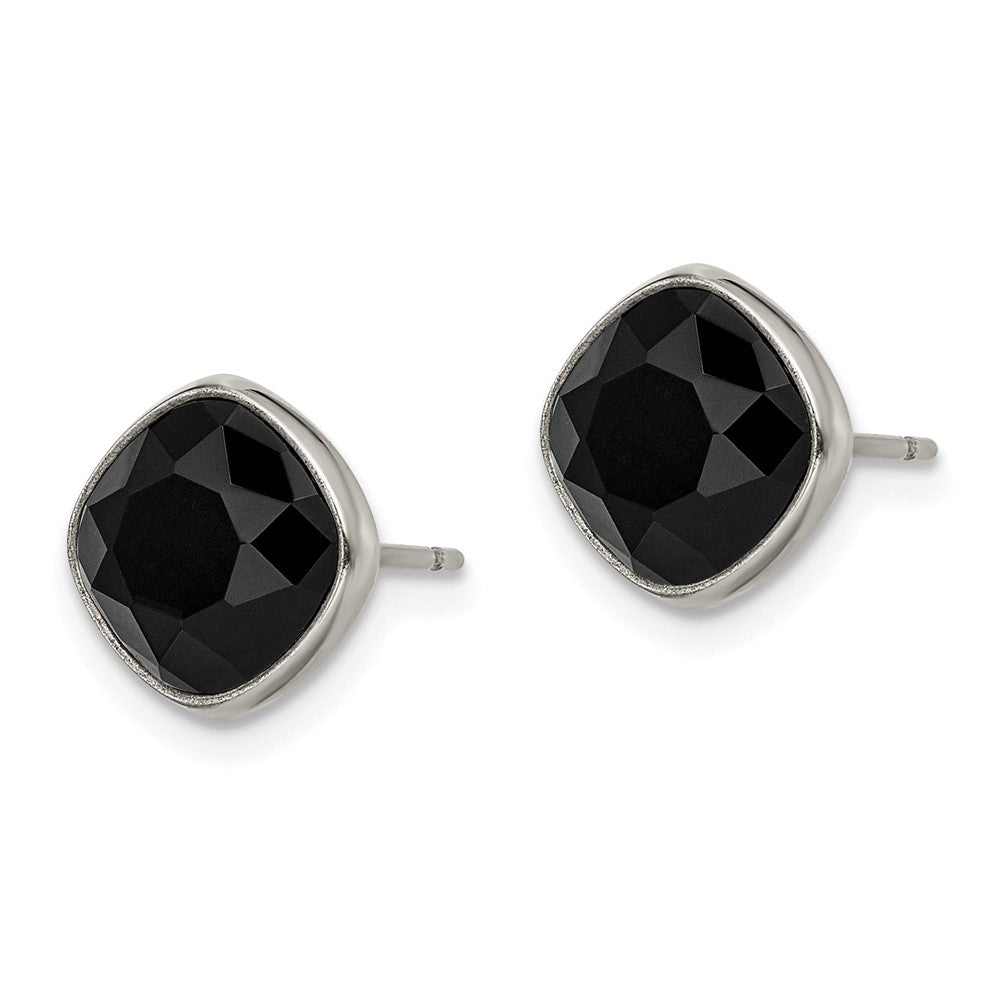 TBE112 Chisel Titanium Polished Faceted Black Crystal Post Earrings