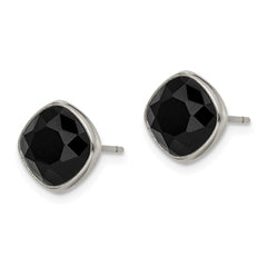 TBE112 Chisel Titanium Polished Faceted Black Crystal Post Earrings