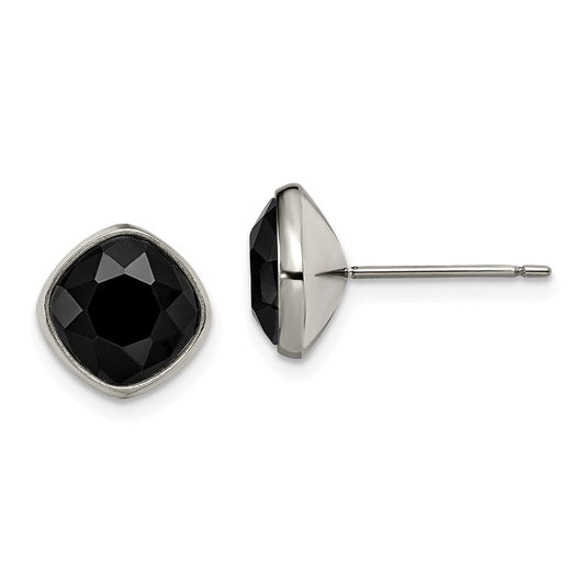TBE112 Chisel Titanium Polished Faceted Black Crystal Post Earrings