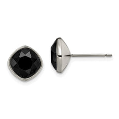 TBE112 Chisel Titanium Polished Faceted Black Crystal Post Earrings
