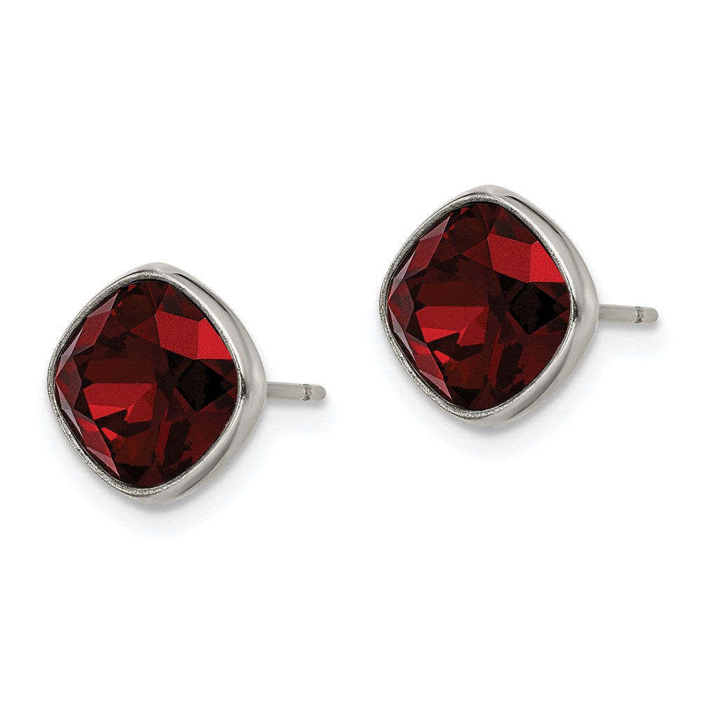 TBE113 Chisel Titanium Polished Faceted Red Crystal Post Earrings