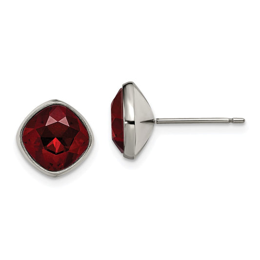 TBE113 Chisel Titanium Polished Faceted Red Crystal Post Earrings
