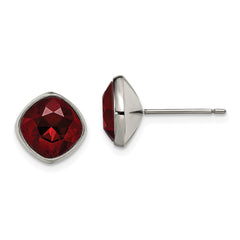 TBE113 Chisel Titanium Polished Faceted Red Crystal Post Earrings