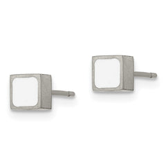 TBE114 Chisel Titanium Brushed with White Enamel Square Post Earrings