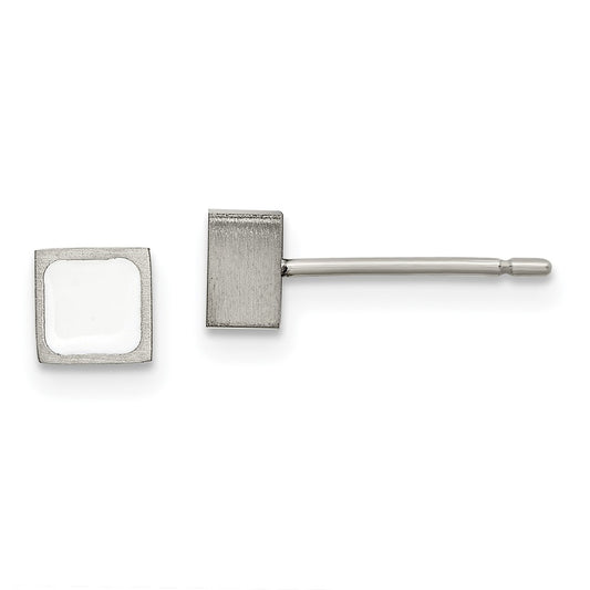 TBE114 Chisel Titanium Brushed with White Enamel Square Post Earrings