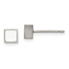 TBE114 Chisel Titanium Brushed with White Enamel Square Post Earrings