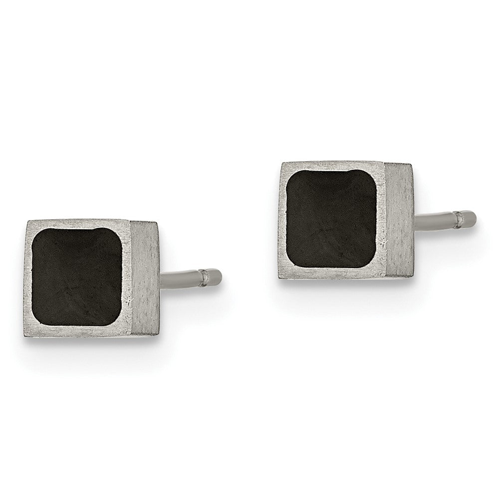 TBE115 Chisel Titanium Brushed with Black Enamel Square Post Earrings