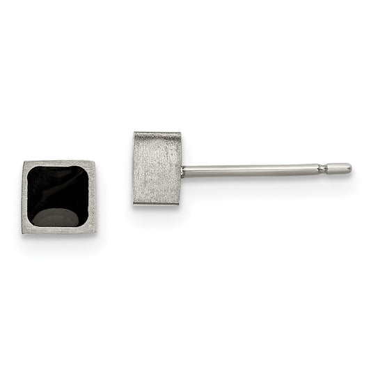 TBE115 Chisel Titanium Brushed with Black Enamel Square Post Earrings