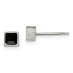 TBE115 Chisel Titanium Brushed with Black Enamel Square Post Earrings