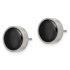 TBE116 Chisel Titanium Brushed with Black Ceramic Circle Post Earrings