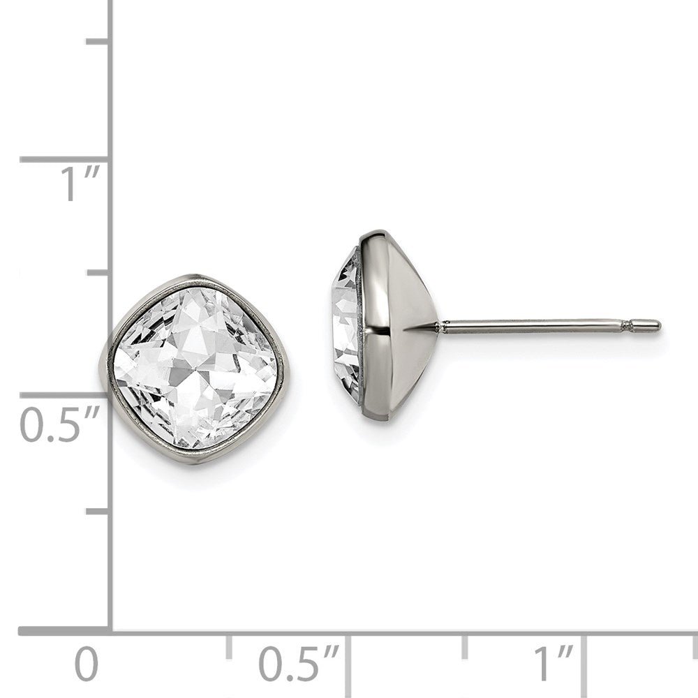 TBE118 Chisel Titanium Polished Faceted Crystal Square Post Earrings