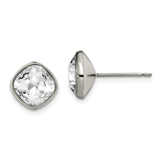 TBE118 Chisel Titanium Polished Faceted Crystal Square Post Earrings