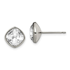 TBE118 Chisel Titanium Polished Faceted Crystal Square Post Earrings