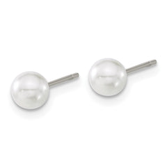 TBE121 Chisel Titanium Polished 5mm Imitation Pearl Post Earrings