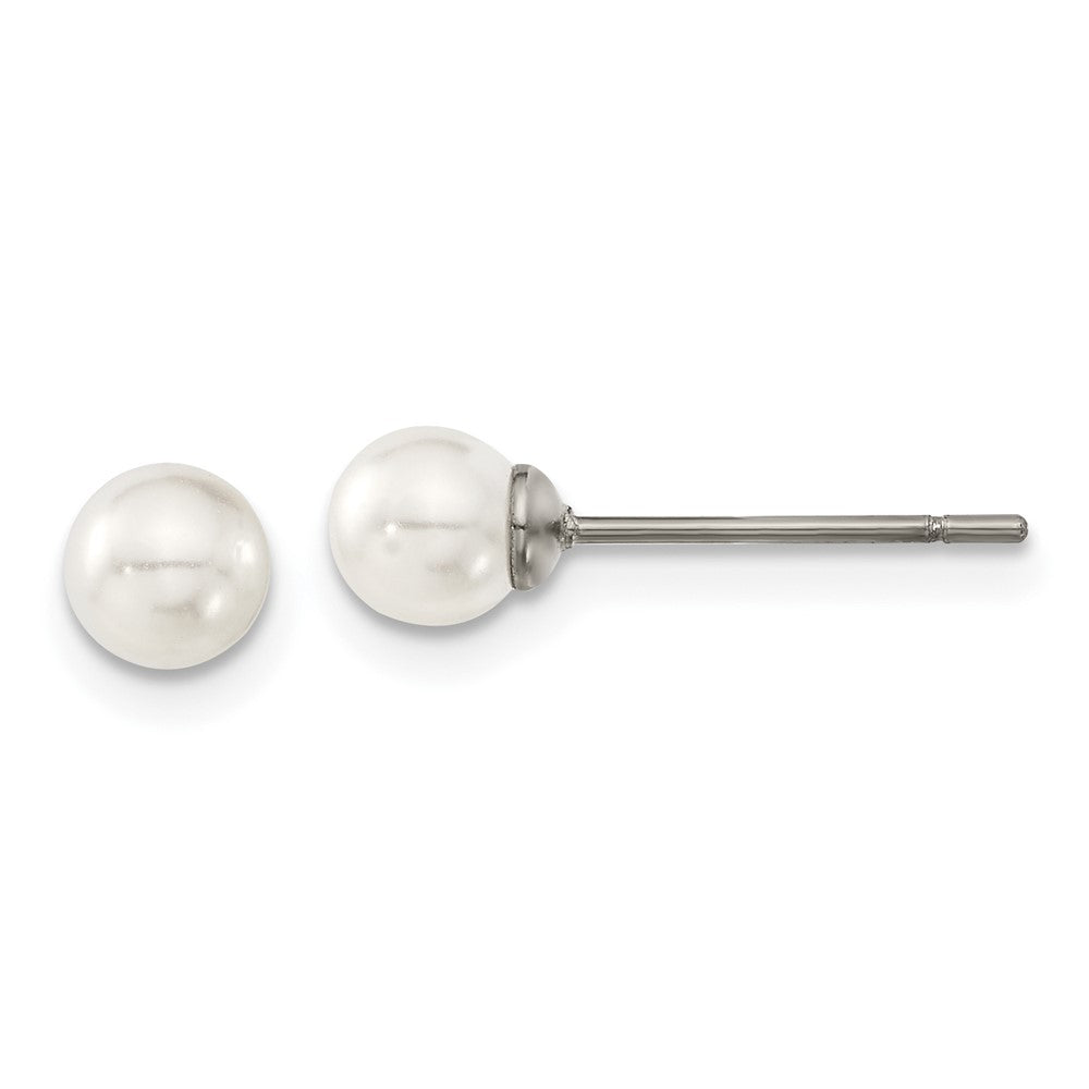 TBE121 Chisel Titanium Polished 5mm Imitation Pearl Post Earrings