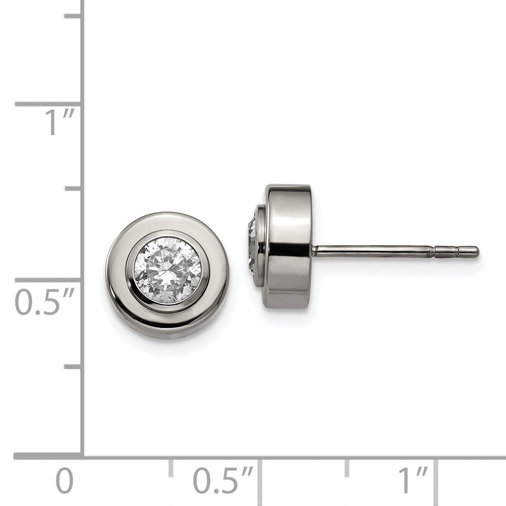 TBE1297 Chisel Titanium Polished CZ Post Earrings