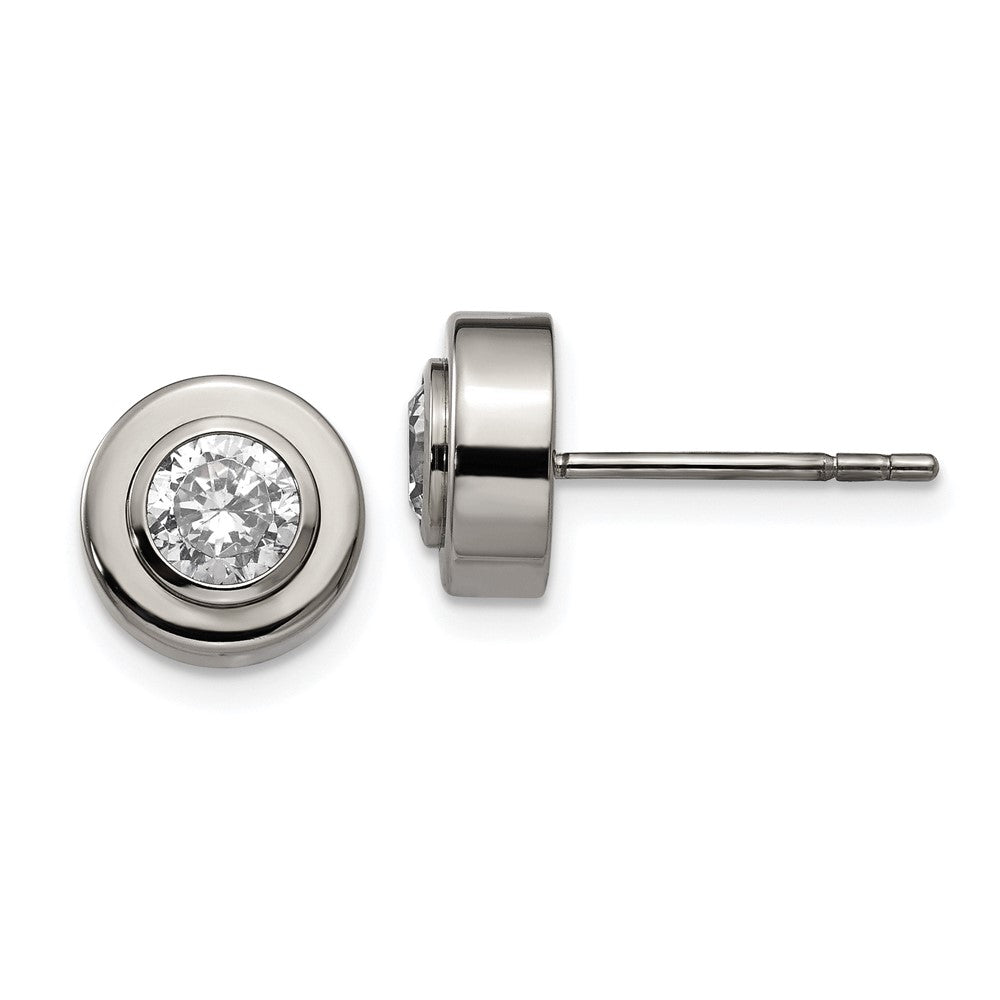 TBE1297 Chisel Titanium Polished CZ Post Earrings