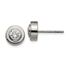TBE1297 Chisel Titanium Polished CZ Post Earrings