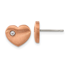 TBE131 Chisel Titanium Brushed Rose IP-plated with CZ Heart Post Earrings
