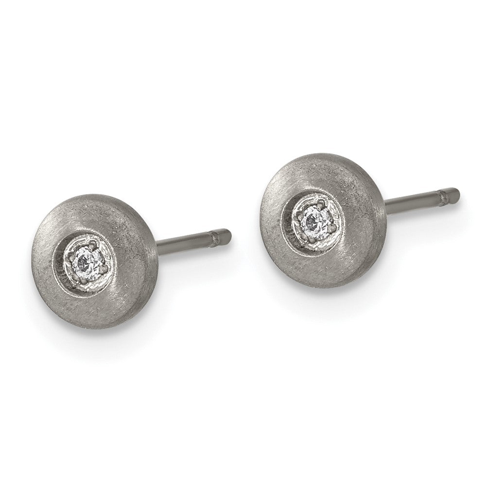 TBE132 Chisel Titanium Brushed CZ Post Earrings