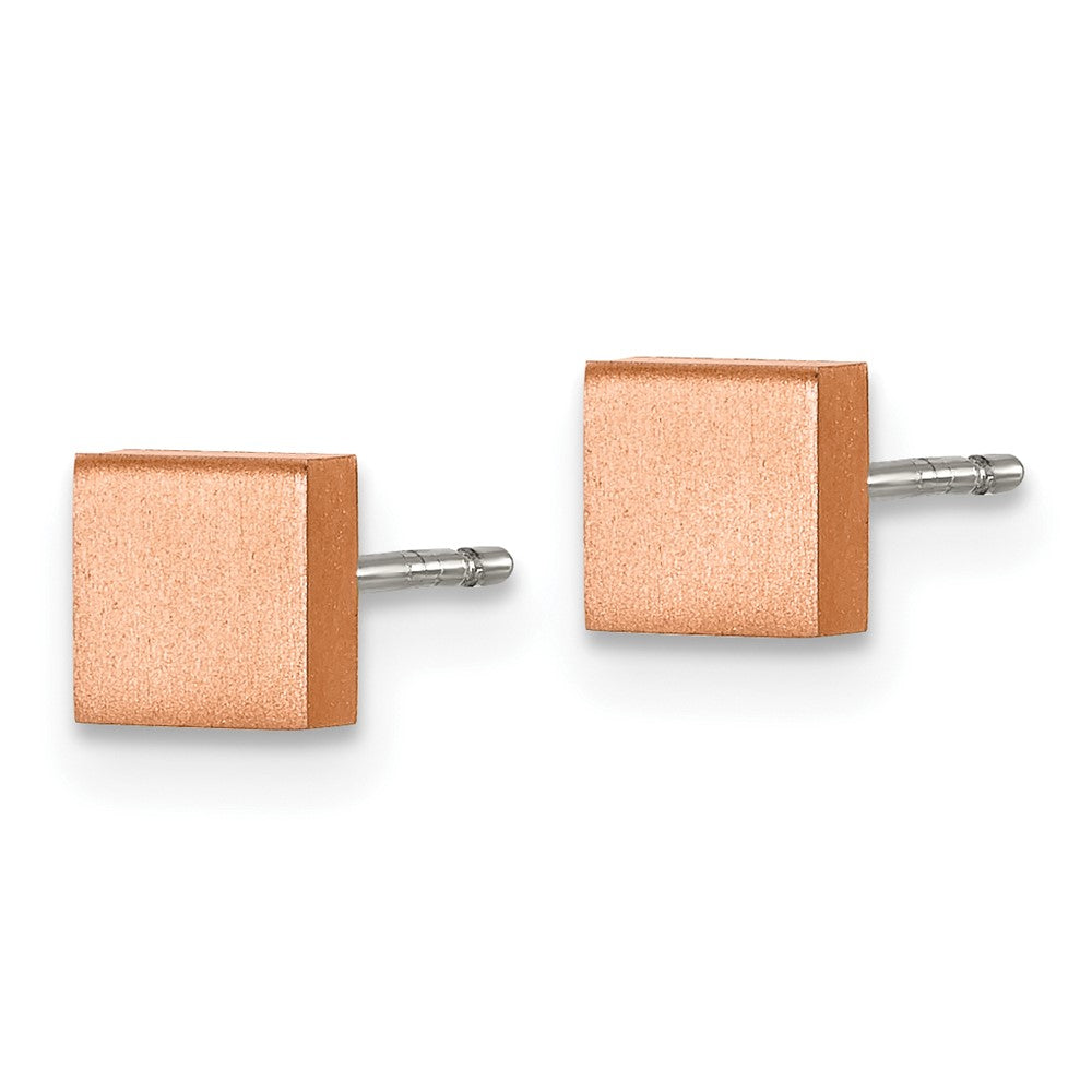 TBE135 Chisel Titanium Brushed Rose IP-plated Square Post Earrings