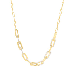 Two-tone Gold Diamond Cut/ Textured Paperclip Fashion Necklace