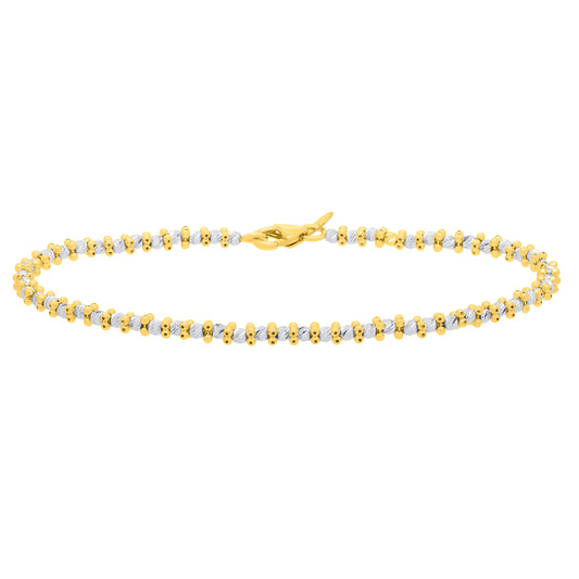 Two-tone Gold Diamond Cut/ Textured Pallina Beads Necklace