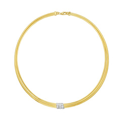 Two-tone Gold Polished Diamond Omega Necklace