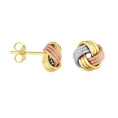 Tri-color Gold Diamond Cut/ Textured Love Knots Earring
