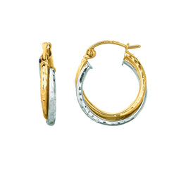 Two-tone Gold Diamond Cut/ Textured Multi-row Hoop Earring