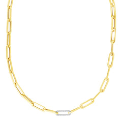 Yellow Gold Polished Diamond Paperclip Chain Bracelet