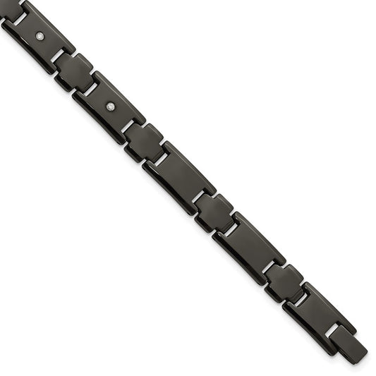 Chisel Tungsten Polished Black IP-plated 1/10 carat Diamond 9 inch Bracelet TUB129-9