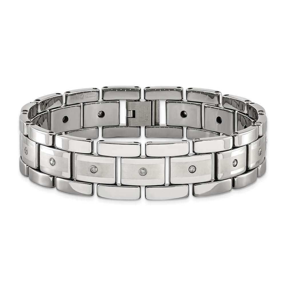 Chisel Tungsten Brushed and Polished with 1/3 carat Diamonds 8.5 inch Bracelet TUB131-8.5