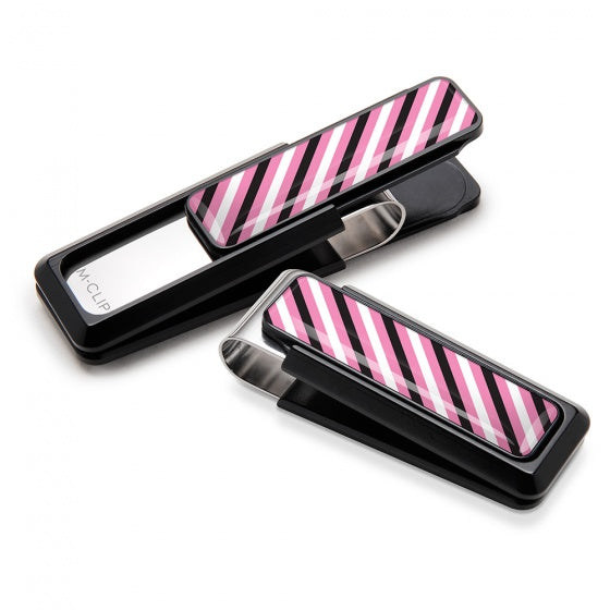 MClip Pink, Black & White Rep Tie Money Clip UV2-BKA-REP3