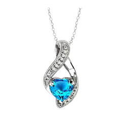 Silver Heart Shape Gemstone & Diamond Fashion Pendant