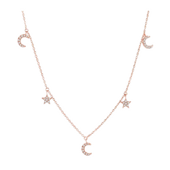 Star & Moon Diamond Station Necklace