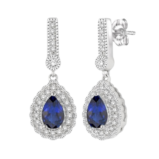 Pear Shape Gemstone & Halo Diamond Earrings