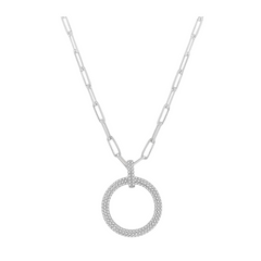 Pave-Set Circle Paper Clip Diamond Fashion Pendant
