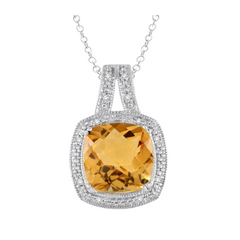 Silver Cushion Shape Gemstone & Diamond Pendant