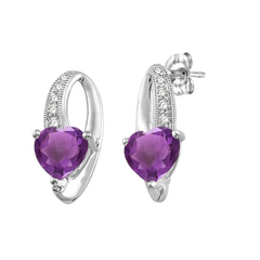 Silver Heart Shape Gemstone & Diamond Fashion Earrings