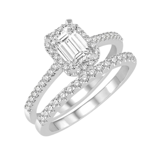 Emerald Shape Halo Diamond Wedding Set