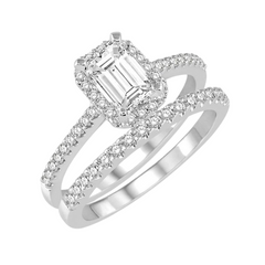 Emerald Shape Halo Diamond Wedding Set