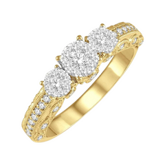 Round Shape Past Present & Future Lovebright Diamond Engagement Ring