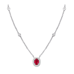 Oval Shape Gemstone & Halo Diamond Station Necklace