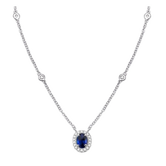 Oval Shape Gemstone & Halo Diamond Station Necklace