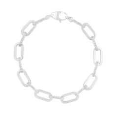 White Gold Diamond Cut/ Textured Paperclip Fashion Bracelet