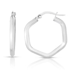 White Gold Polished Geometric Hoops Earring