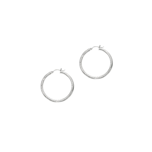 White Gold Diamond Cut/ Textured Diamond Cut Hoop Earring