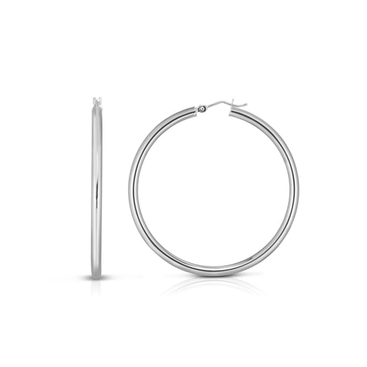 White Gold Polished Classic Polished Hoop Earring
