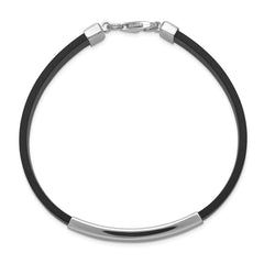 Sterling Silver Rhodium-plated ID Black Rubber Bracelet XGBKSS14-8